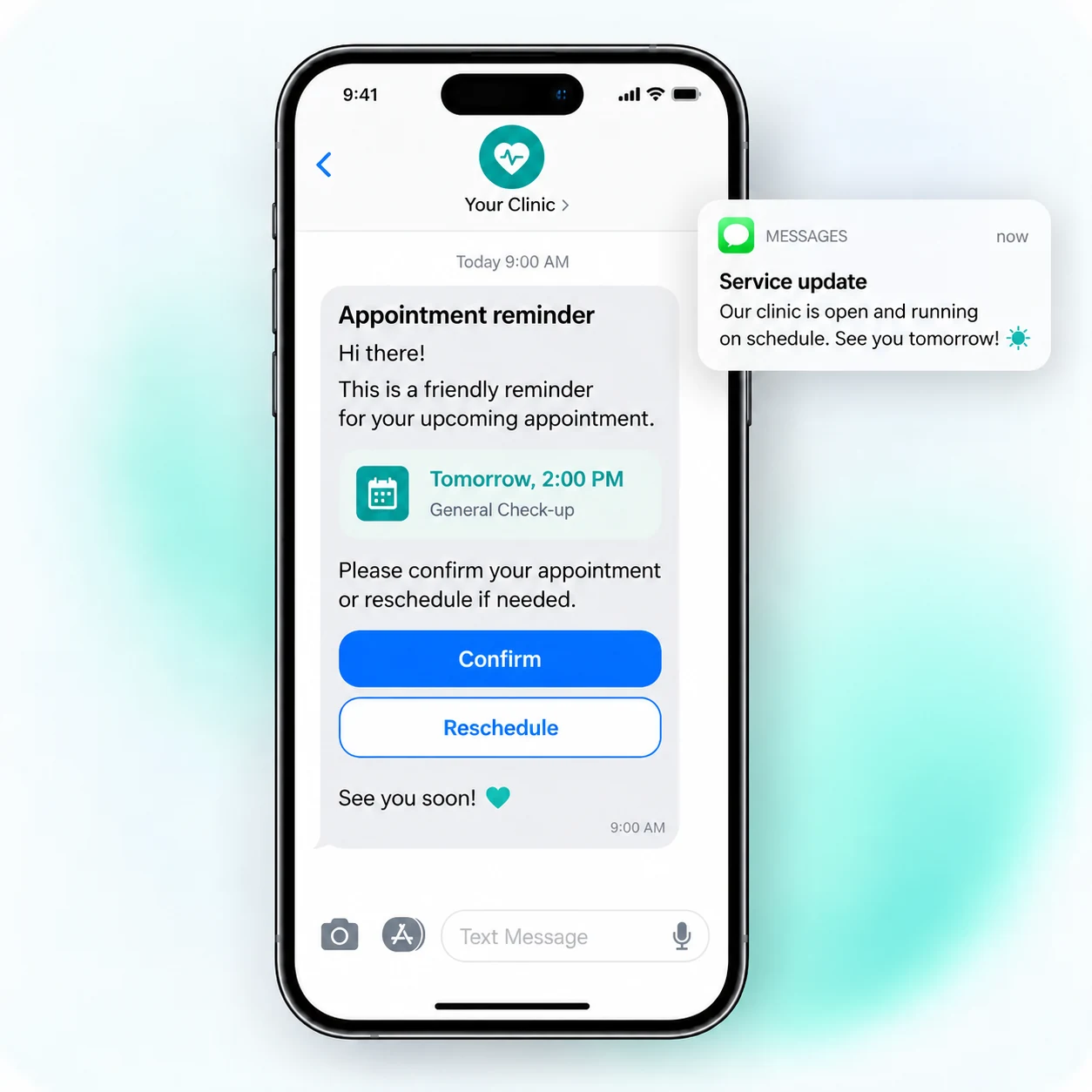 Customer receiving an appointment reminder and service alert on a smartphone